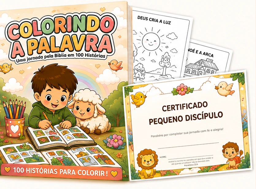 Ebook Colorindo a Palavra com páginas para colorir e o certificado Pequeno Discípulo